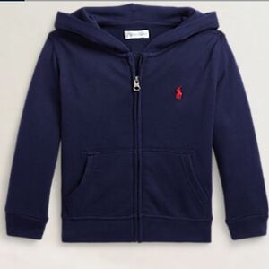 Ralph Lauren Polo Baby 24 mo Logo Spa Terry Full Zip Hoodie Navy Blue Red Cotton